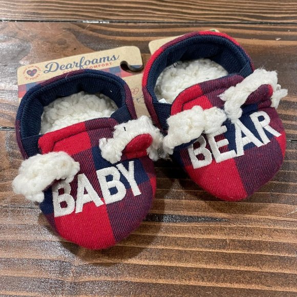 5/$20 NEW 5-6 Infant Dearfoams Plush Plaid BABY BEAR Slippers - Picture 2 of 10